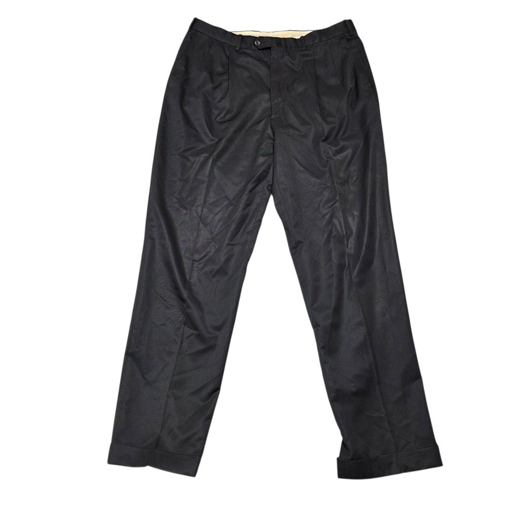 JB Britches Winston Trousers Mens 38R Black Worsted Wool Pleated Cuffed Italy